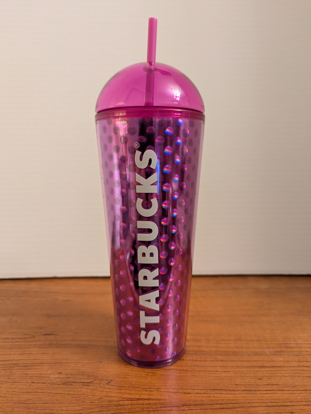 2024 Starbucks Summer Hot Pink Holographic Dots Tumbler w/ Dome Lid & Straw NWT